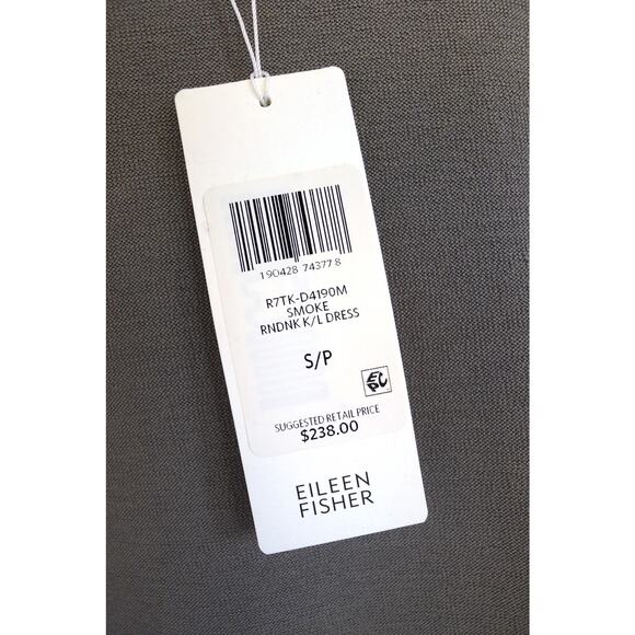 EILEEN FISHER Washable Crepe Elbow Sleeve Side Zip Shift Dress Smoke S NWT $238 - Picture 5 of 10